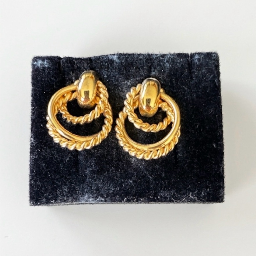 Vintage Avon Gold Tone Circular Twist Pierced Earrings